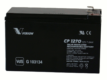 Vision CP1270 12V 7Ah 6,3mm Blei-Akku / AGM Batterie VdS Vision CP1270 12V 7Ah 6,3mm Blei-Akku / AGM Batterie VdS