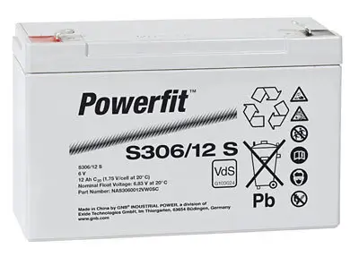 Exide Powerfit S306/12S - 6V | 12Ah AGM Bleiakku VdS Exide Powerfit S306/12S - 6V | 12Ah AGM Bleiakku VdS