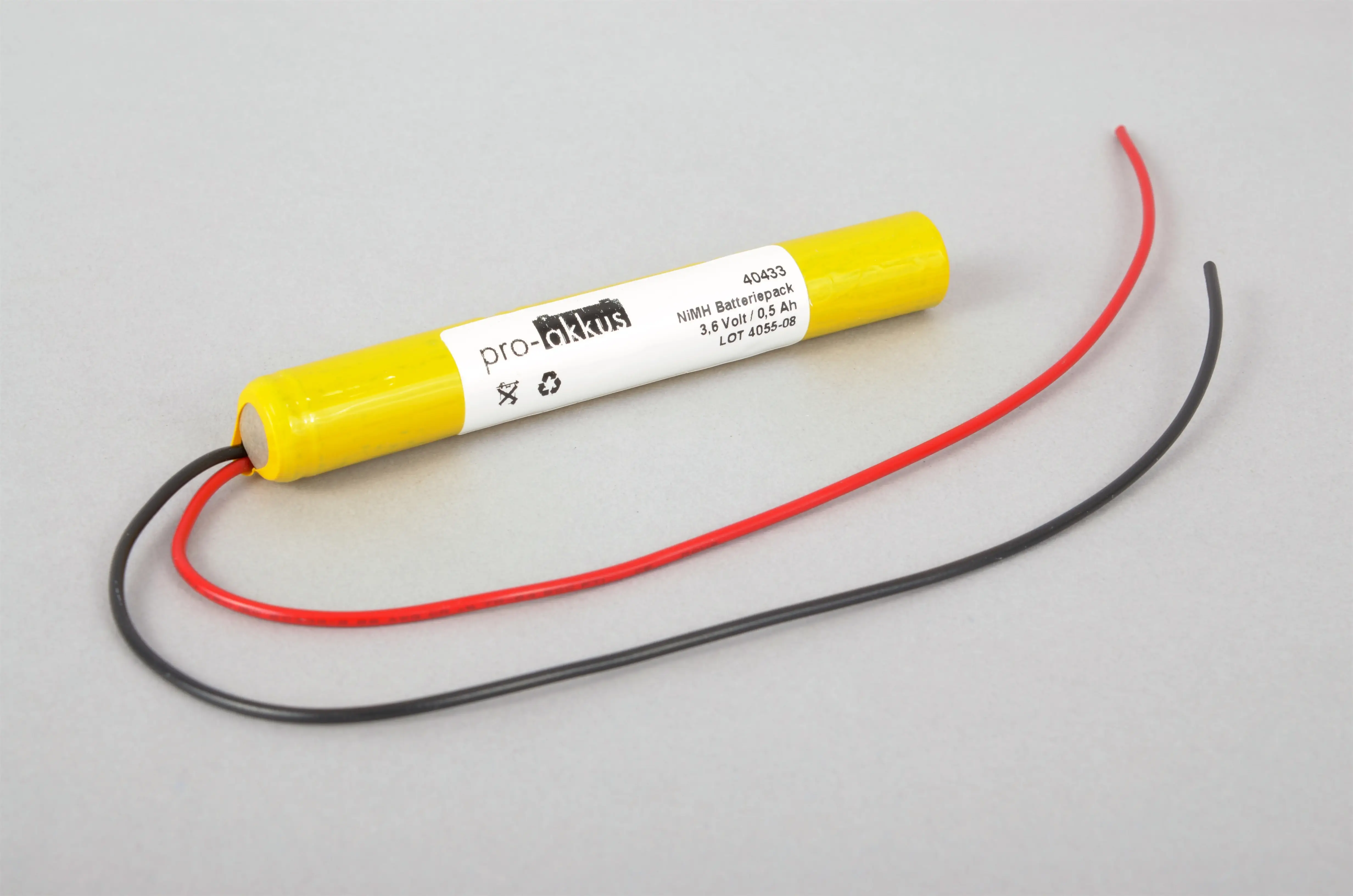 NiMH Notbeleuchtung Akku 3,6V / 500mAh (0,5Ah), Stab mit Kabel online bei pro-akkus kaufen
