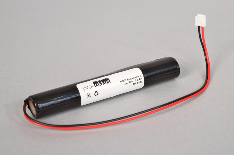 NiMh Notbeleuchtung Akku 2,4V / 1,8Ah, Stab mit Kabel und Stecker online bei pro-akkus kaufen