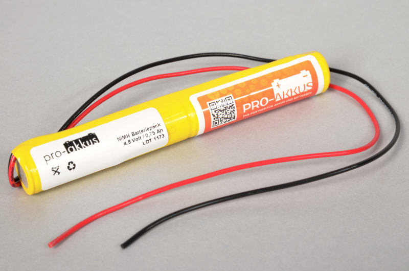 NiMh Notbeleuchtung Akku 4,8V / 750mAh (0,75Ah), Stab mit Kabel online bei pro-akkus kaufen