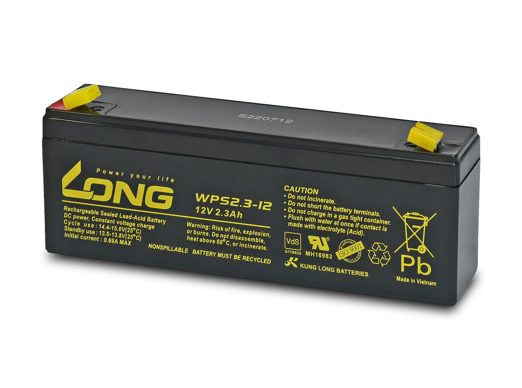 Long WPS2.3-12 - 12V | 2,3Ah Blei-Vlies-Akku (AGM) VdS
