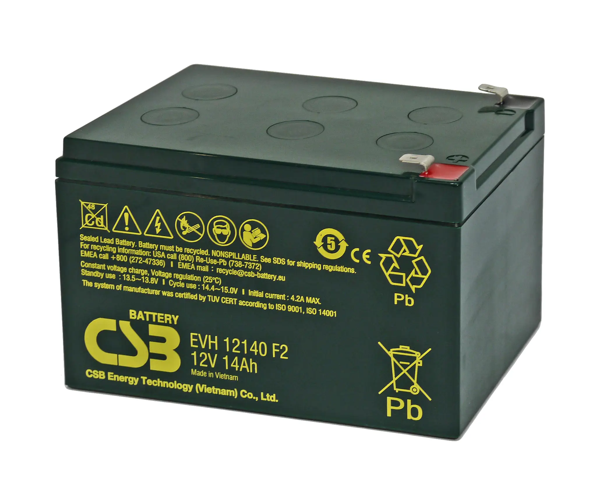 CSB EVH12140 F2 - 12V 14Ah Blei-Vlies (AGM) Akku, zyklenfest CSB EVH12140 F2 - 12V 14Ah Blei-Vlies (AGM) Akku, zyklenfest
