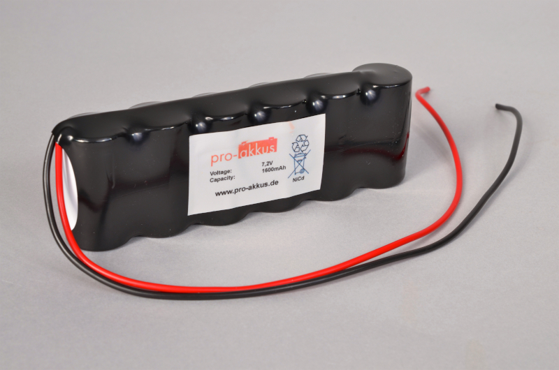 NiCd Notbeleuchtung Akku 7,2V | 1600mah (1,6Ah), Reihe mit Kabel online bei pro-akkus kaufen