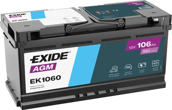 Exide AGM EK1060 Start-Stop Autobatterie - 12V 106Ah online bei pro-akkus kaufen