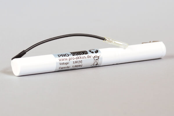 Ni-Cd Akkupack 3,6V / 900mAh (0,9Ah) L3 Stab mit Kabel und Faston passend für RZB LED-Sicherheitsleuchte 671915.004.1