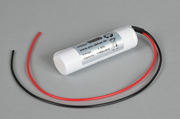 NiCd Notbeleuchtung Akkupack 2,4V / 1700mAh (1,7Ah) Stab mit Kabel